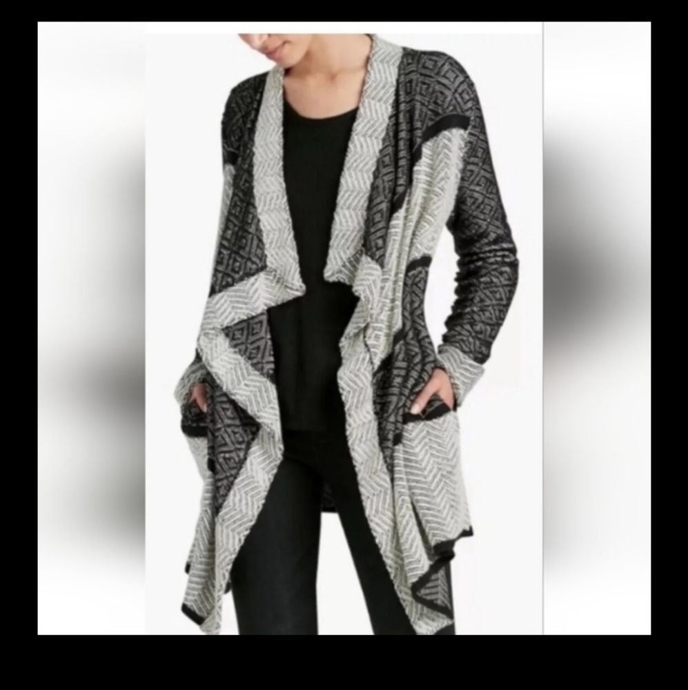 Lucky Brand Grey Black and White Oversized Sweater Cardigan